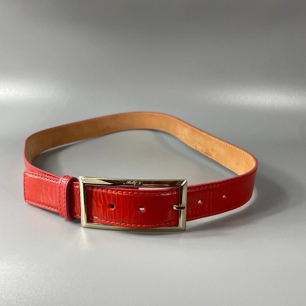 Bally Orange-red Patent Leather Belt, Size 34'' / 85 CM